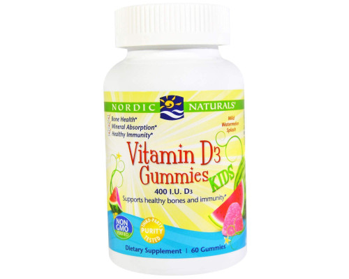 Вітамін D3 для дітей, Vitamin D3, Nordic Naturals, 400 МО, 60 желе