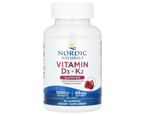 Вітамін D3 і К2, Vitamin D3 + K2, Nordic Naturals, смак граната, 60 жувальних цукерок