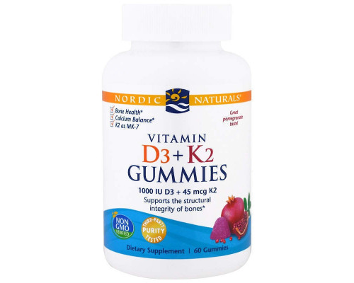 Витамин D3 и К2, Vitamin D3 + K2, Nordic Naturals, вкус граната, 60 жевательных конфет