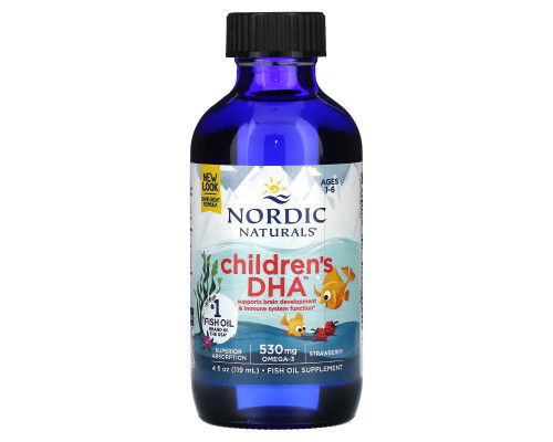 Жидкий рыбий жир для детей от 1 до 6 лет, Children's DHA, Nordic Naturals, клубника, 530 мг, 119 мл