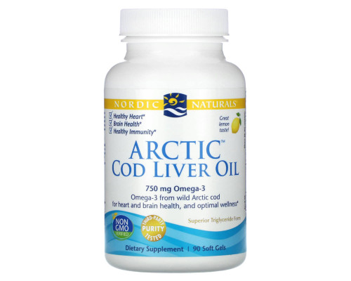 Рыбий жир из печени трески, Cod Liver Oil, Nordic Naturals, лимон, арктический, 1000 мг, 90 капсул