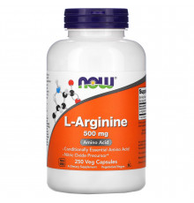 L-аргинин, L-Arginine, Now Foods, 500 мг, 250 вегетарианских капсул