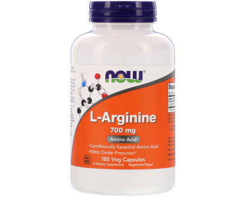L-аргинин, L-Arginine, Now Foods, 700 мг, 180 вегетарианских капсул