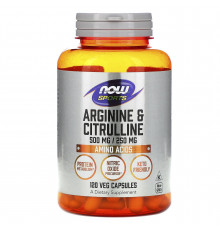 Аргинин и цитруллин, Arginine & Citrulline, Now Foods, Sports, 500 мг/250 мг, 120 вегетарианских капсул