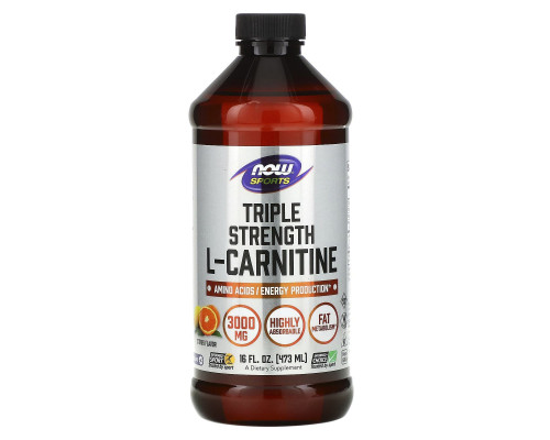 L-карнитин, L-Carnitine, Now Foods, Sports, тройная сила, жидкий, вкус цитруса, 3000 мг, 473 мл