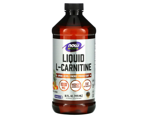 L-карнитин, L-Carnitine, Now Foods, Sports, жидкий, тропический пунш, 1000 мг, 473 мл