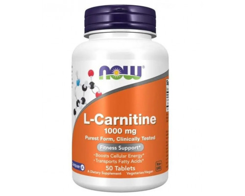 L-карнитин, L-Carnitine, Now Foods, 1000 мг, 50 таблеток