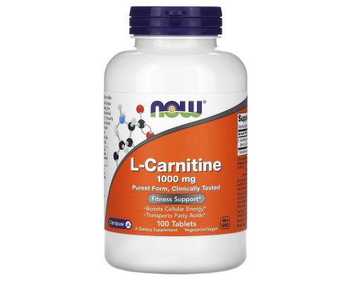 L-карнитин, L-Carnitine, Now Foods, 1000 мг, 100 таблеток