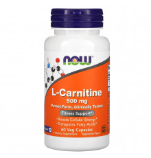 L-карнитин, L-Carnitine, NOW Foods, 500 мг, 60 вегетарианских капсул