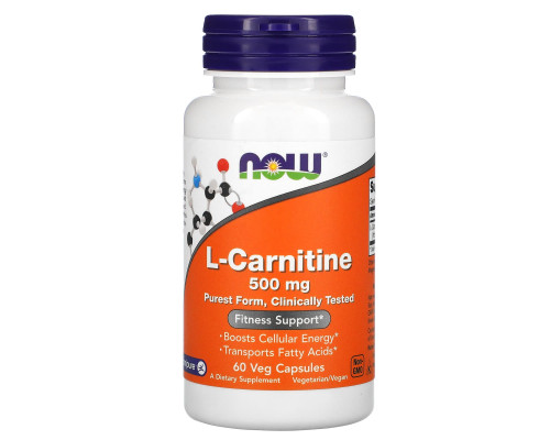 L-карнитин, L-Carnitine, NOW Foods, 500 мг, 60 вегетарианских капсул
