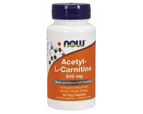 Ацетил Л карнитин, Acetyl-L-Carnitine, Now Foods, 500 мг, 50 вегетарианских капсул