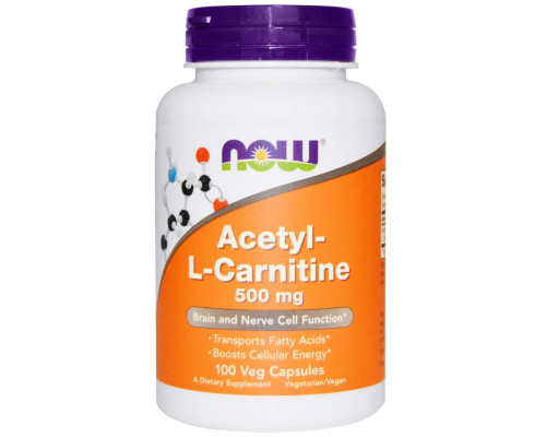 Ацетил карнитин, Acetyl-L-Carnitine, Now Foods, 500 мг, 100 вегетарианских капсул