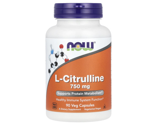 Цитруллин, L-Citrulline, Now Foods, 750 мг, 90 вегетарианских капсул