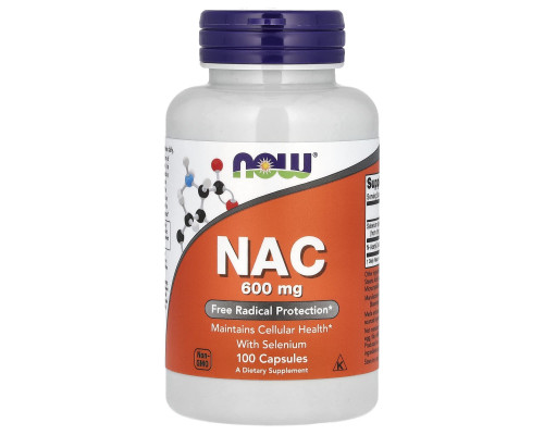N-ацетилцистеин с селеном, NAC (N-Acetyl Cysteine), Now Foods, 600 мг, 100 капсул