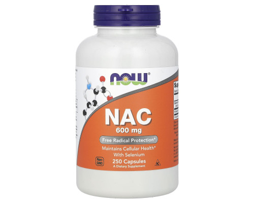 Ацетилцистеин, NAC (N-Acetyl Cysteine), Now Foods, 600 мг, 250 вегетарианских капсул