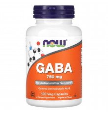 Гамма-аминомасляная кислота, GABA, Now Foods, 750 мг, 100 капсул
