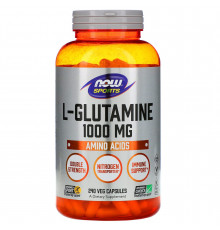 L-глютамин, L-Glutamine, Now Foods, Sports, двойной силы, 1000 мг, 240 вегетарианских капсул
