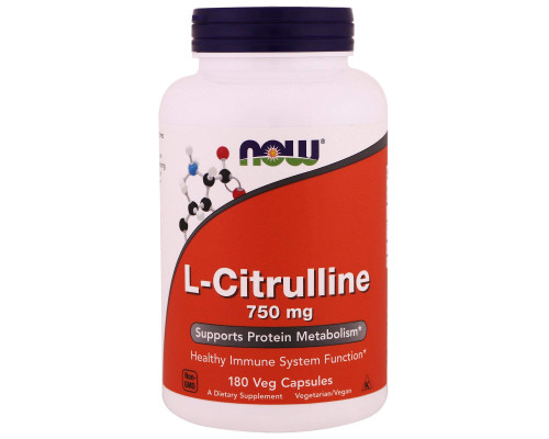 Цитруллин, L-Citrulline, Now Foods, 750 мг, 180 вегетарианских капсул