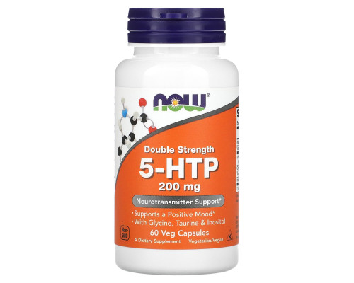 5-HTP, 5-гидрокситриптофан, 5-HTP, NOW Foods, двойная сила, 200 мг, 60 вегетарианских капсул