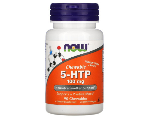 5-HTP (5-гидрокситриптофан), 5-HTP, Now Foods, цитрусовый вкус, 100 мг, 90 жевательных таблеток
