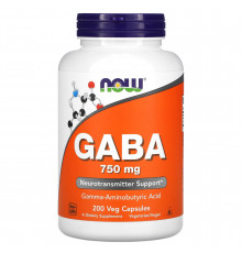 Гамма-аминомасляная кислота ГАМК, GABA, Now Foods, 750 мг, 200 капсул