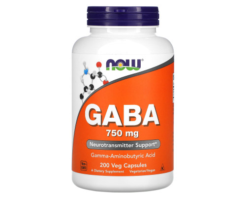 Гамма-аминомасляная кислота ГАМК, GABA, Now Foods, 750 мг, 200 капсул