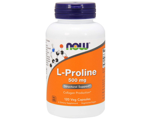 Пролин, L-Proline, Now Foods, 500 мг, 120 вегетарианских капсул
