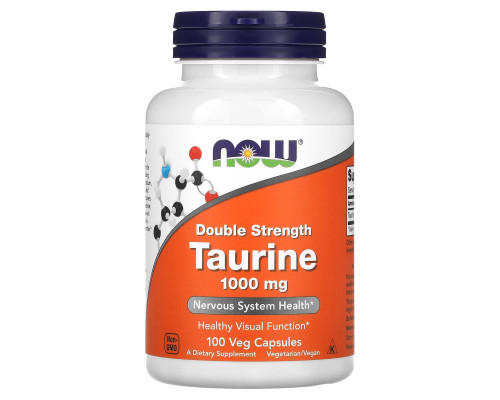 Таурин, Taurine, Now Foods, двойная сила, 1000 мг, 100 вегетарианских капсул