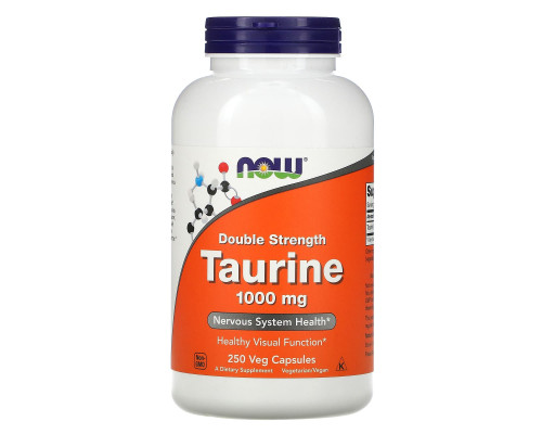 Таурин, Taurine, Now Foods, двойная сила, 1000 мг, 250 вегетарианских капсул