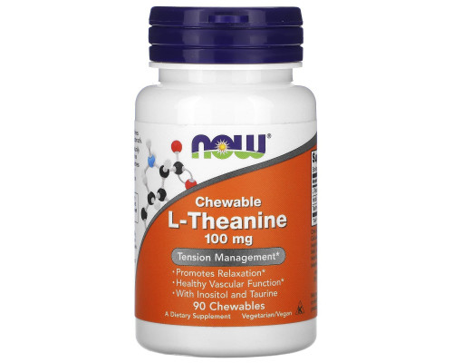 L-теанин, Chewable L-Theanine, Now Foods, 100 мг, 90 жевательных таблеток