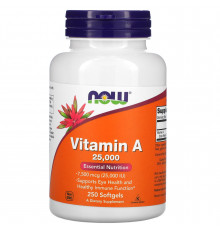 Витамин А, Vitamin A, Now Foods, 7500 мкг (25000 МЕ), 250 гелевых капсул