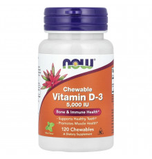 Витамин D-3, Vitamin D-3, Now Foods, вкус мяты, 5000 МЕ, 120 жевательных таблеток
