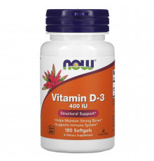 Витамин D3, Vitamin D-3, Now Foods, структурная поддержка, 10 мкг (400 МЕ), 180 гелевых капсул