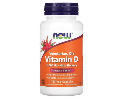 Витамин D2, Vitamin D, NOW Foods, сухой, 1000 МЕ (25 мкг), 120 вегетарианских капсул