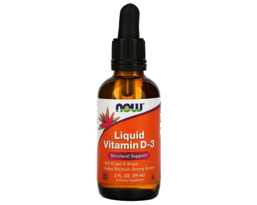 Витамин D3, Liquid Vitamin D-3, NOW Foods, жидкий, 10 мкг (400 МЕ),  59 мл