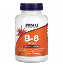 Витамин В6, Vitamin B-6, Now Foods, 100 мг, 250 вегетарианских капсул