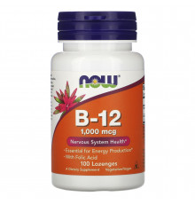 Витамин В12 и фолиевая кислота, B-12 With Folic Acid, Now Foods, 1000 мкг, 100 конфет