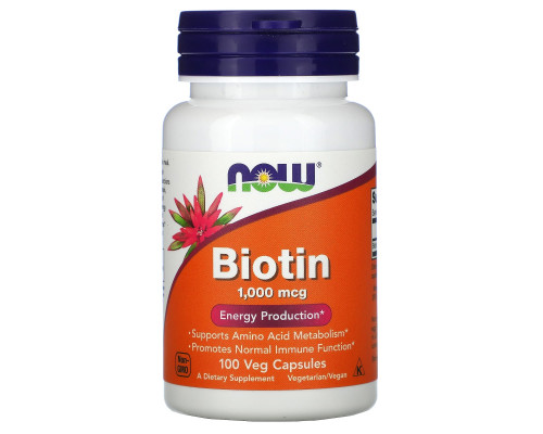 Биотин, Biotin, NOW Foods, 1000 мкг, 100 вегетарианских капсул