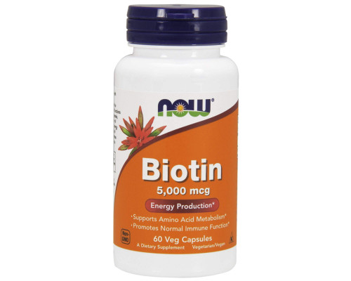 Биотин, Biotin, NOW Foods, 5000 мкг, 60 растительных капсул