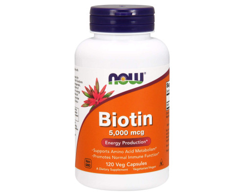 Биотин, Biotin, Now Foods, 5000 мкг, 120 вегетарианских капсул