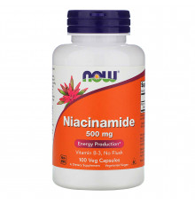 Ниацинамид, витамин В-3, Niacinamide, NOW Foods, 500 мг, 100 вегетарианских капсул