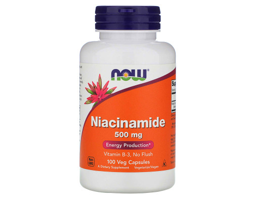 Ниацинамид, витамин В-3, Niacinamide, NOW Foods, 500 мг, 100 вегетарианских капсул