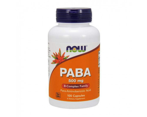 ПАБК (пара-аминобензойная кислота), PABA (Витамин В10), Now Foods, 500 мг, 100 капсул