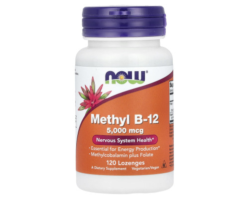 Витамин В12, Methyl B-12, NOW Foods, метил, 5000 мкг, 120 леденцов