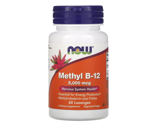 Витамин В12, Methyl B-12, Now Foods, метил, 5000 мкг, 60 леденцов