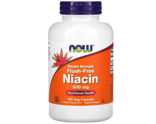 Ниацин (Витамин В3), Niacin, Now Foods, 500 мг, без покраснений, двойной концентрации, 180 вегетарианских капсул