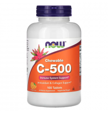 Витамин С жевательный, Chewable C-500, Now Foods, вкус апельсина, 100  жевательных таблеток