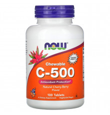 Витамин С-500,  Chewable C-500, NOW  Foods, вишневый и ягодный вкус, 100 жевательных таблеток