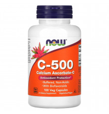 Витамин С и аскорбат кальция, Vitamin C-500 Calcium Ascorbate-C, NOW Foods, 100 вегетарианских капсул