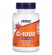Витамин С-1000, C-100, NOW  Foods, с шиповником и биофлавоноидами, 100 таблеток